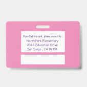 badge d'identification rose pour enseignant de k-1 (Back)