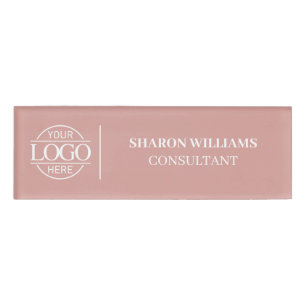 Badge D'identification Rose Poussiéreuse Élégante Logo Personnalisé Emplo