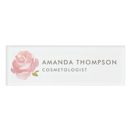 Badge D'identification Rose rose poudrée aquarelle chic (Devant)