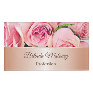Badge D'identification Roses roses Rose or