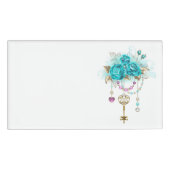Badge D'identification Roses turquoise avec touches (Devant)