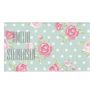 Badge D'identification roses vert clair et roses, chic minable, motif,