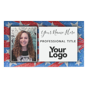 Badge D'identification Rouge Blanc et Bleu Parties scintillant USA Photo 