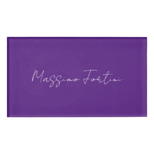 Badge D'identification Royal Purple Plain Elegant Minimalist Calligraphy (Devant)