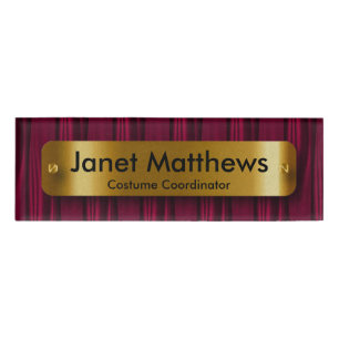 Badge D'identification Ruban rose foncé en satin avec plaque Étiquette or