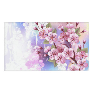 Badge D'identification Sakura rose sur fond de peinture