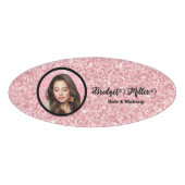 Badge D'identification Salon de coiffure pailleté blush élégant script ph (Devant)