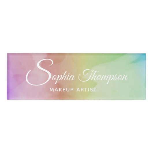 Badge D'identification Script d'aquarelle moderne Rainbow Pastel - Name T (Devant)