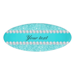 Badge D'identification Séquences et diamants turquoise personnalisés