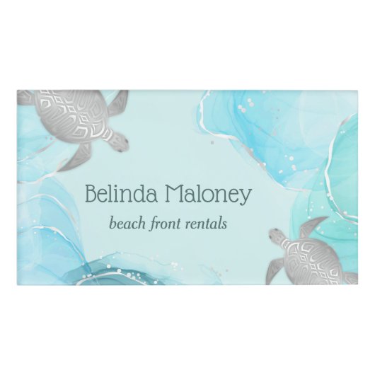 Badge D'identification Silver Turtle Blue Ink Coastal  (Devant)