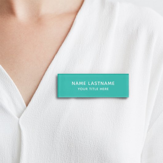 Badge D'identification Simple Basic Minimal Turquoise Blanc Titre moderne