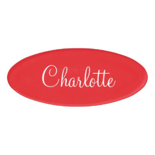 Badge D'identification Simple Élégant Nom Prénom Rouge Entreprise
