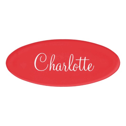 Badge D'identification Simple Élégant Prénom de Script Rouge Entreprise (Devant)