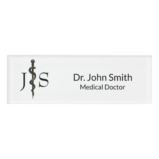 Badge D'identification Simple Médicale Asclepius Noir Professionnel Blanc (Devant)