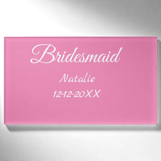 Badge D'identification Simple minimal pink bridesmaid add name year text (Devant)