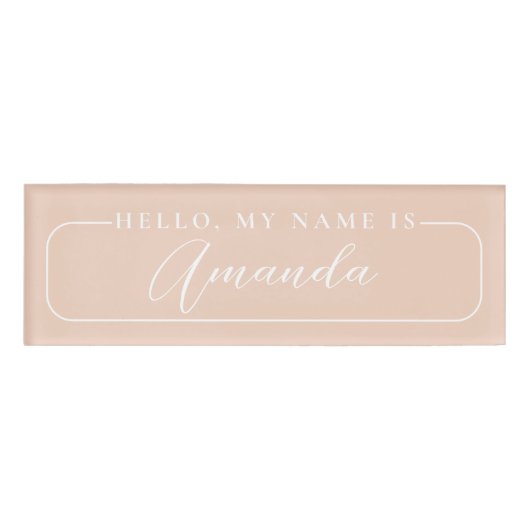 Badge D'identification Simple moderne beige élégant Mariage Blanc (Devant)