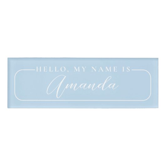 Badge D'identification Simple moderne bleu clair élégant Mariage Blanc (Devant)