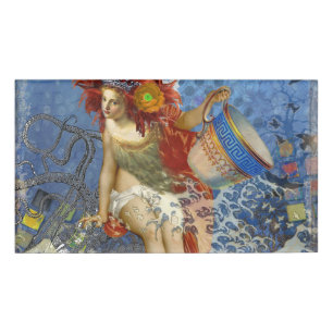 Badge D'identification Sirène du Verseau Art Gothique Bleu