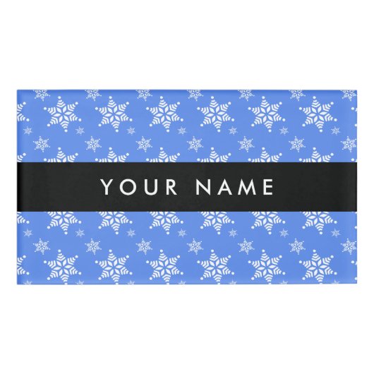 Badge D'identification Snowflakes blanc, Bleu, Votre nom, Personnaliser (Devant)