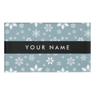 Badge D'identification Snowflakes blanc, Grey, Votre nom, Personnaliser