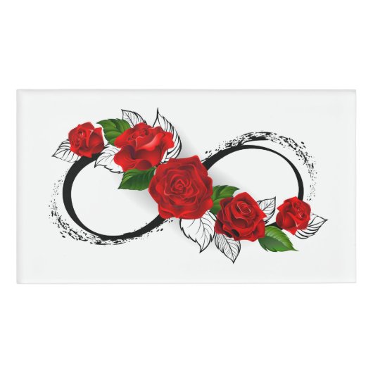 Badge D'identification Symbole d'infini avec les roses rouges (Devant)