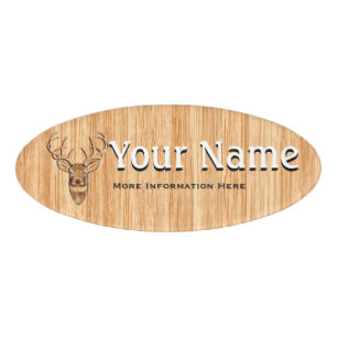 Badge D'identification Tail blanche Tête de cerf Bois Grain Style Imprime
