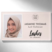 Badge D'identification Technicien de Cils Photo Logo Rose Pâle (Devant)
