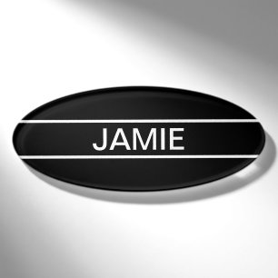 Badge D'identification Texte personnalisable Moderne gras Noir & Blanc