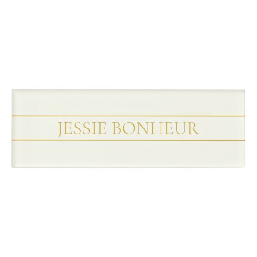 Badge D'identification Texte personnalisable simple et élégant | Or blanc (Devant)
