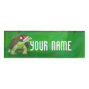 Badge D'identification Tortue à Santa Chapeau sur Vert