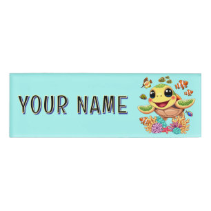 Badge D'identification Tortue de mer Bébé heureux et mignonne personnage