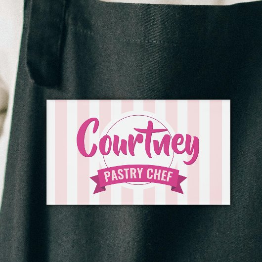 Badge D'identification Trendy Pink Stripes Cake Baker Pastry Chef