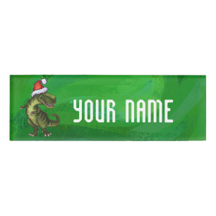 Badge D'identification TRex à Santa Hat sur Green