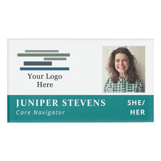 Badge D'identification Turquoise avec Logo & ID Photo Employés Pronononou (Devant)