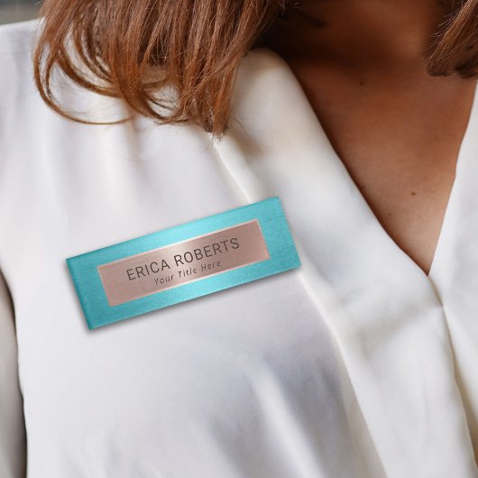 Badge D'identification Turquoise moderne & Rose Gold Salon Spa
