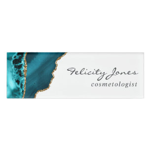 Badge D'identification Turquoise - Pierre d'Agate de Géode Turquoise et O