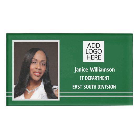 Badge D'identification Vert avec bandes blanches Nom et photo (Devant)