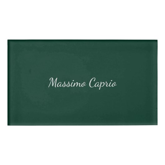 Badge D'identification Vert foncé Élégant Casual Propre Nom Écriture manu (Devant)
