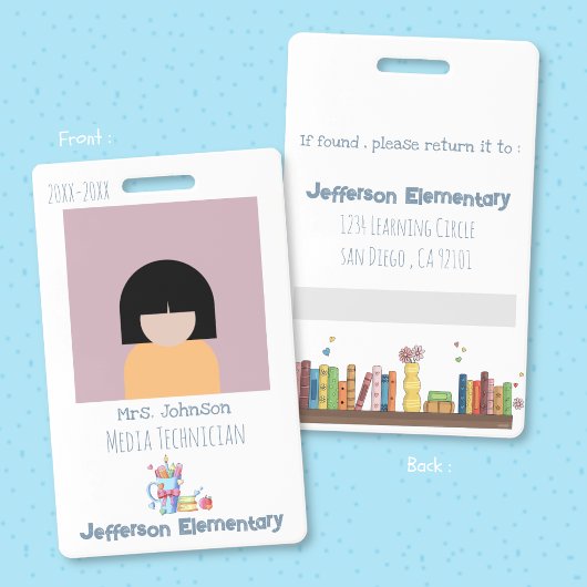 Badge d'identification vertical blanc pour bibliot