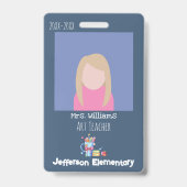 Badge d'identification vertical bleu pour professe (Avant)