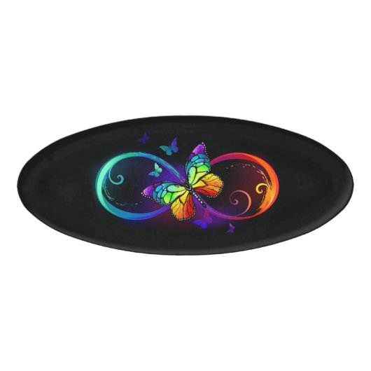 Badge D'identification Vibrant infinity with rainbow butterfly on black (Devant)
