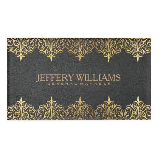 Badge D'identification Vintage cadre en cuir noir (Devant)