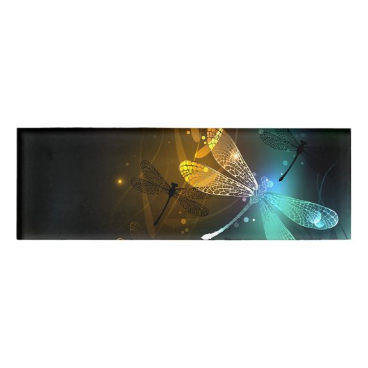 Badge D'identification Vol de libellule verte lumineuse (Devant)