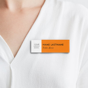 Badge D'identification Votre logo Bright Orange Blanc Élégant Titre Moder