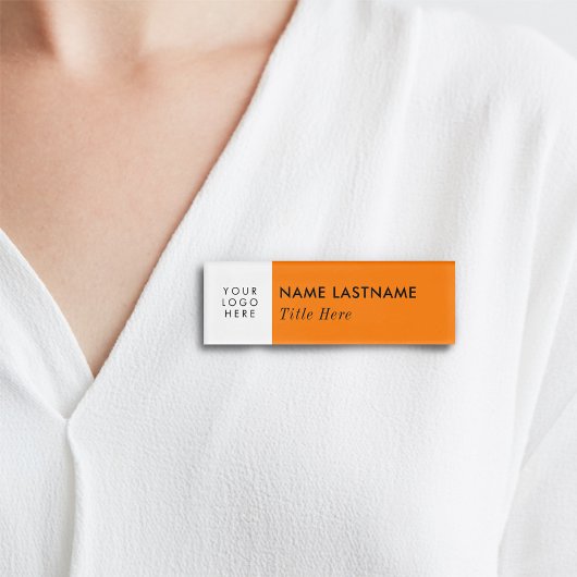 Badge D'identification Votre logo Bright Orange Blanc Élégant Titre Moder