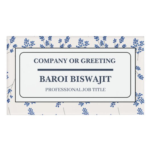 Badge D'identification White And Blue Floral Name Tag (Devant)