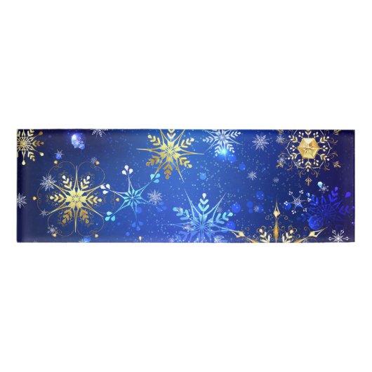 Badge D'identification XMAS Blue Background with Golden Snowflakes (Devant)