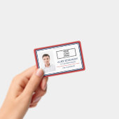 Badge d'identité avec bordure rouge et bleue Nom T (Manuel / portable)