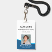 Badge d'identité bleu et blanc pour employé profes (Avant avec lanière)