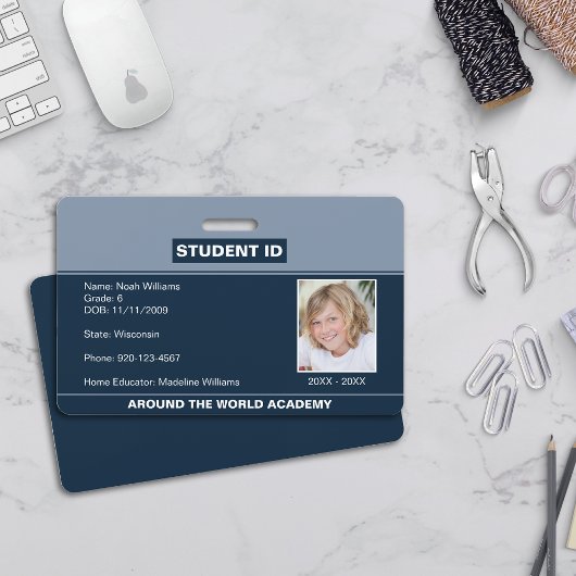 Badge d'identité bleu pour élève à domicile